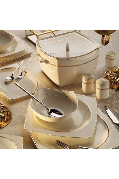 Aryıldız Bone Square Gold Rose 60 Parça 12 Kişilik Yemek Takımı