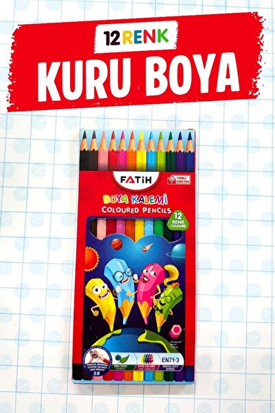 t tuğset etiket 12 Renk Tam Boy Kuru Boya Kalemi