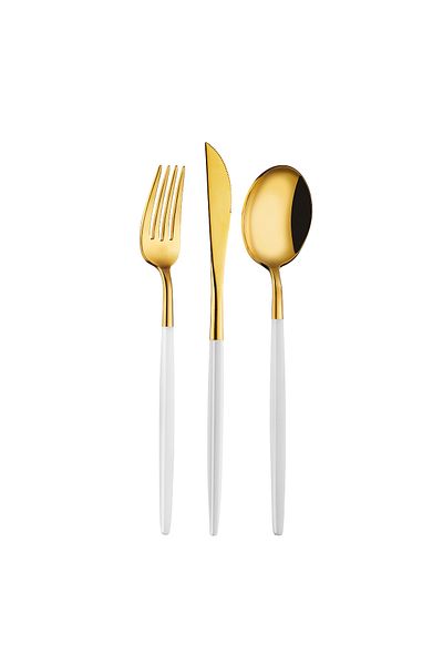 Aryıldız Versay White Gold - 36 Piece Fork, Spoon and Knife Set for 6 People
