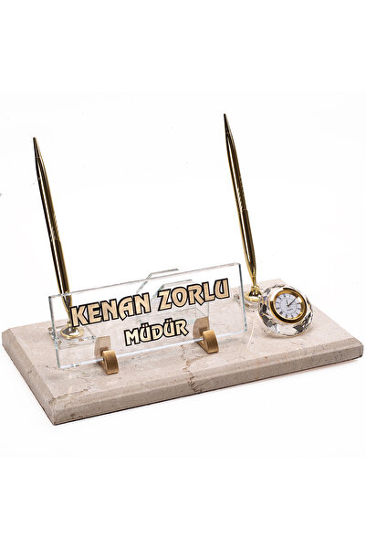 isimliksepeti Dora Bej Doğal Mermer Isimlik Kabartma Ofis Hediye Masa Isimliği