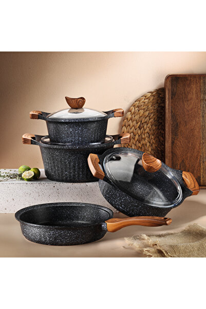 Aryıldız Lincoln 7 Parça Tencere Seti Mat Siyah