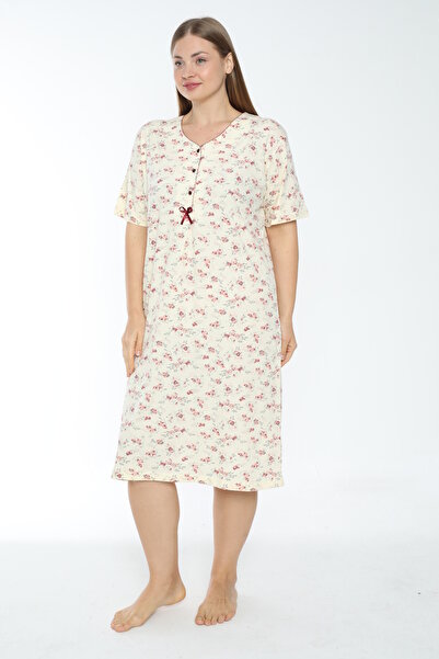 MİSS LOLİTA Women's Plus Size Floral Print 100% Cotton Short Sleeve Nightgown 501-B