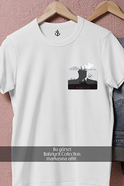 Bahriyeli Collection supradimensionat Poster de film True Detective cu design de buzunar unisex tricou