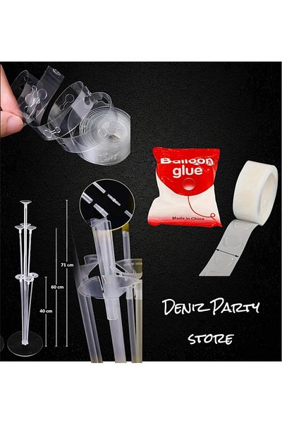 Deniz Party Store 1 Balloon Stand, 1 Chain Apparatus, 1 Balloon Adhesive Tape, Set of 3