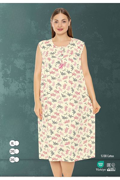 MİSS LOLİTA Women's Plus Size Print 100% Cotton Sleeveless Nightgown 517-B