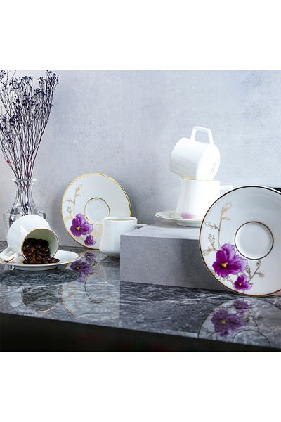EVALIZA 6-Person Bouquet Purple Coffee Cup Set - 130 ml