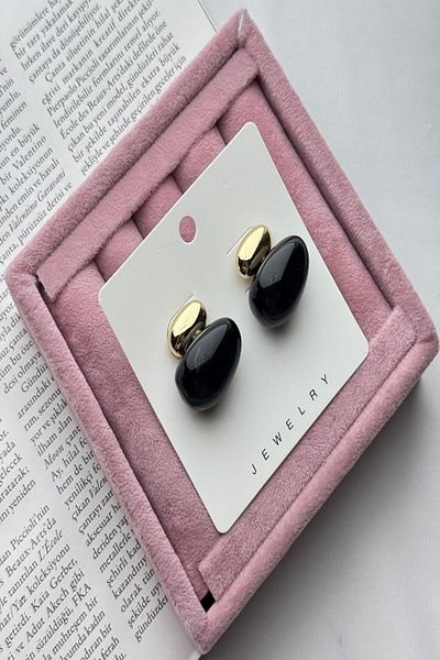 DEMOKAN Women's Earrings Vip Series Imported Zircon Colorful Ellipse Stone Gold Ellipse Detail Non-Tarnish Earrings