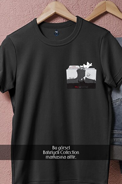 Bahriyeli Collection supradimensionat Poster de film True Detective cu design de buzunar unisex tricou