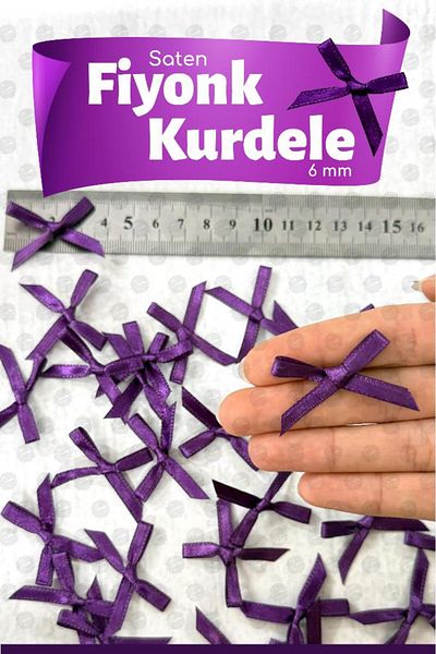 t tuğset etiket Bow Satin 6 mm Ribbon Bow Ribbon Ornament 50 Pieces -T1380