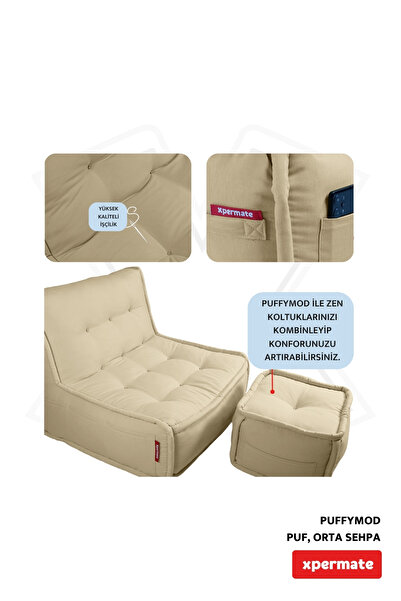 XPERMATE Dekoratif Kare Puf Orta Sehpa Ayak Uzatma Puf 40x40 Cm Bej Puffymod