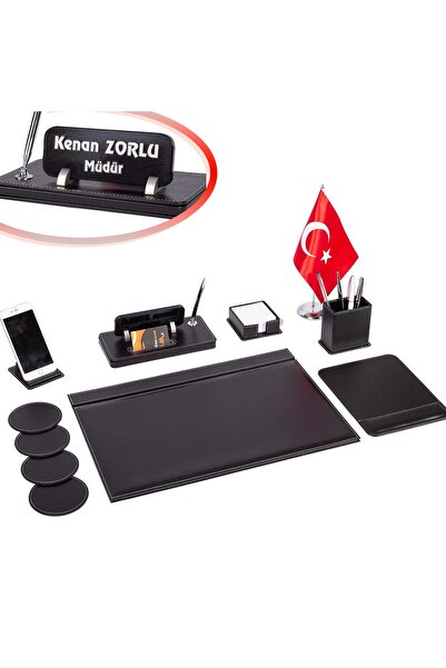 isimliksepeti Bayraklı Deri Sümen Takımı Masa Isimliği Hediyeli Deri Sümen Seti