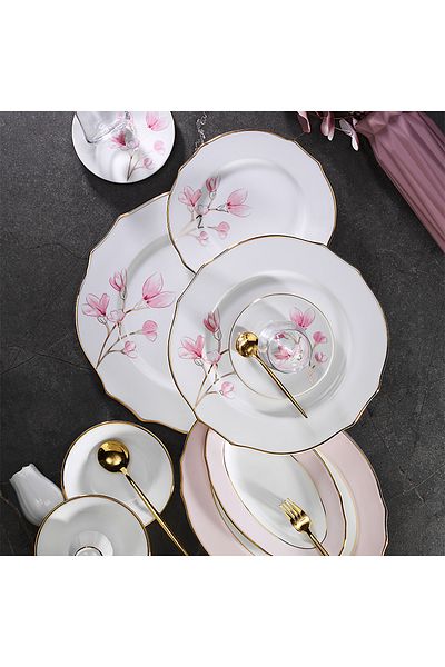EVALIZA Bouquet Pink Breakfast Set for 6 People 42 Pieces