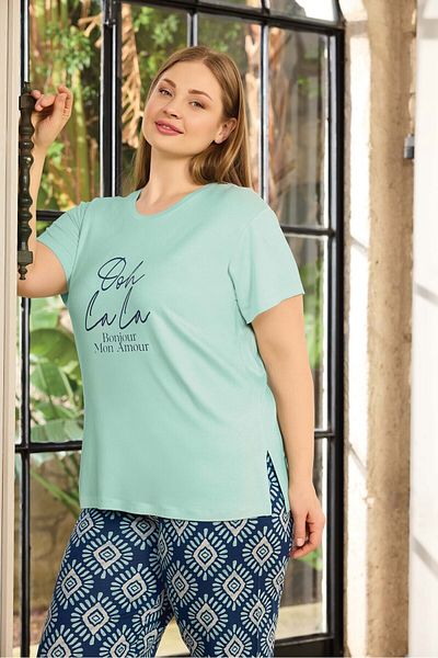 Aydoğan Women's Plus Size Green Viscose Pajamas Set 250139