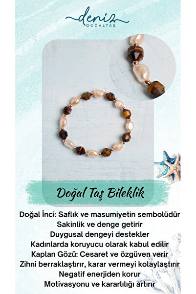 Deniz Doğal Taş Sertifikalı Doğal İnci ve Kaplan Gözü Bileklik Zarafet ve Güç