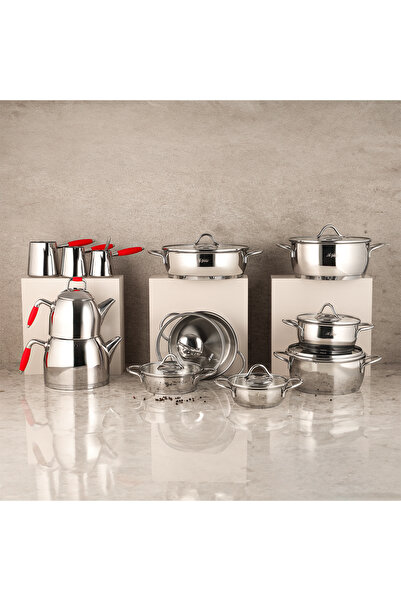 Aryıldız Red Steel Dowry Set - Solo 21 Pieces