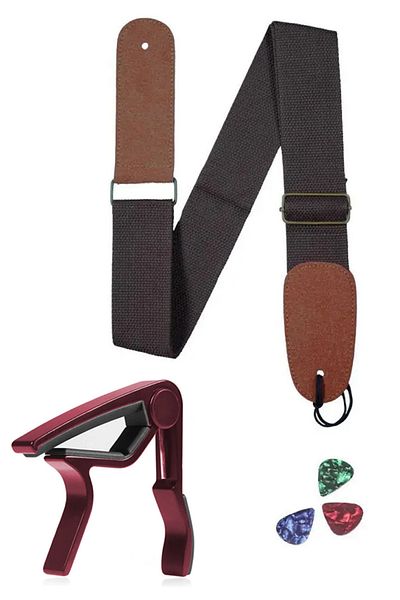 Midex Hg20C Coffee Color Guitar Shoulder Strap Metal Capo Pick Package