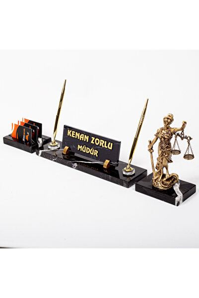 isimliksepeti Themis Heykelli 3lü Mermer Isimlik Seti Avukat Ofis Masa Isimliği