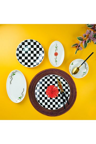 Aryıldız Plaid Rose Breakfast Set for 6 People - 21 Pieces