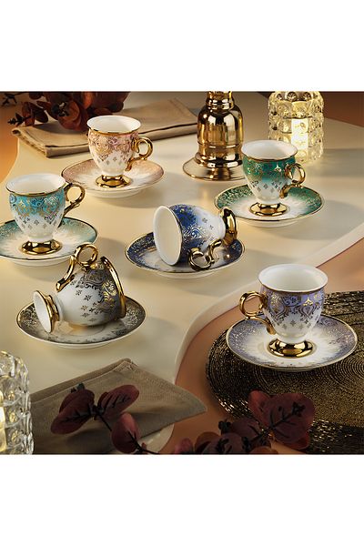 Aryıldız Gonca 12 Piece Turkish Coffee Cup Set for 6 People
