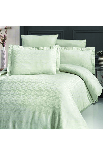 MAXSTYLE Set cuvertură de pilota dublă din satin jacquard Elsa Mold Green