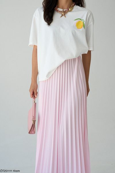 Qu Style Lemon Printed Oversize T-Shirt Ecru