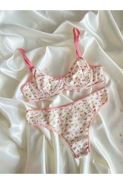 İNKO İÇ GİYİM Floral Underwire χτενισμένο βαμβακερό κοστούμι σουτιέν (στρινγκ σουτιέν)