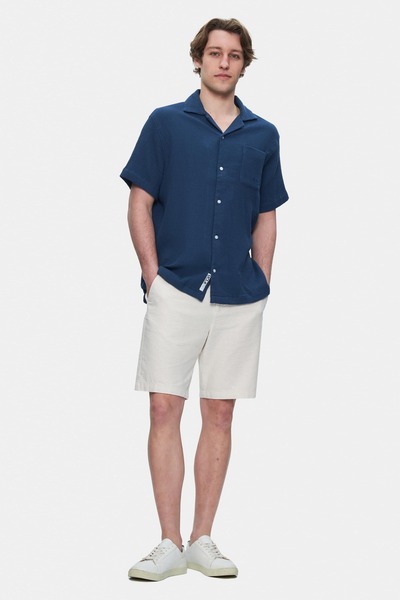 UCLA Ανδρικό πουκάμισο με κέντημα Navy Blue Muslin - DISMAS Standard Fit