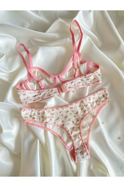 İNKO İÇ GİYİM Floral Underwire χτενισμένο βαμβακερό κοστούμι σουτιέν (στρινγκ σουτιέν)