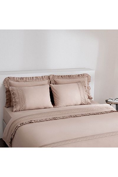 Ecocotton Adelya Double Duvet Cover Set 100% Organic Cotton Linen Brodeled Powder 200X220 cm