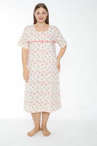 MİSS LOLİTA Women's Plus Size Print 100% Cotton Short Sleeve Nightgown 514-B