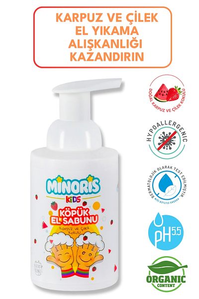 Minoris Kids Organic Foam Soap 300ml Watermelon Strawberry Scented