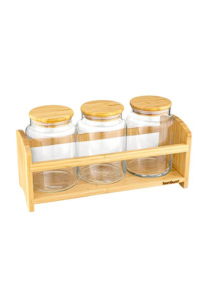 Bambum 4 Piece Small Glass Spice Set with Bench Stand