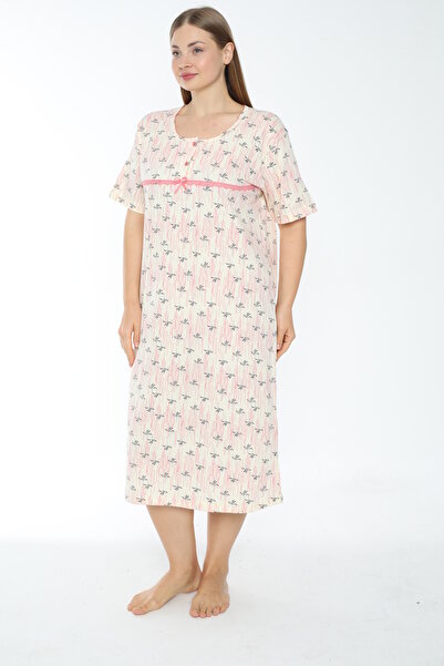 MİSS LOLİTA Cămașă de noapte cu mânecă scurtă, 100% bumbac, cu imprimeu, mărime mare, 514-B