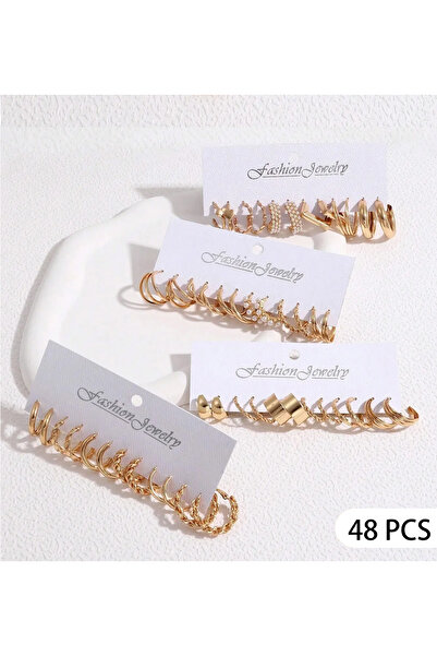 Choice مجموعة من 48 قطعة من الأقراط العصرية باللون الذهبي مع عناصر مختلفة مثل الفراشة، على شكل قلب، أقراط صناعية