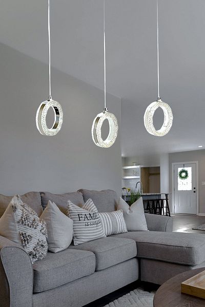 Fer Avize Işıl Chrome Modern Chandelier - 3-Piece Pendant Lamp Row Living Room and Kitchen Living Room