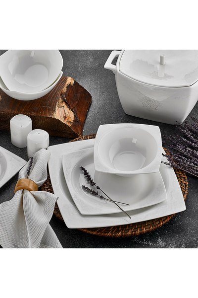 Aryıldız Bone Square Porselen 60 Parça 12 Kişilik Yemek Takımı
