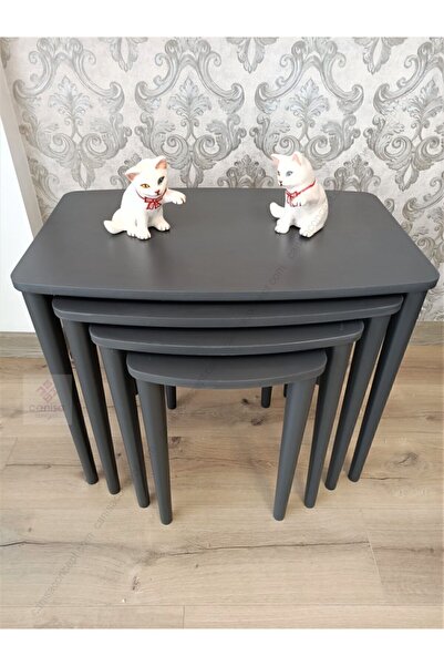 Canisa Concept Telwe Serisi Üst Kalite Mdf 4lü Antrasit Zigon Sehpa Takımı