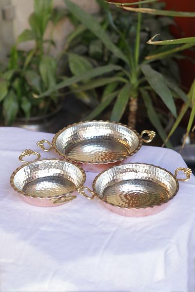 ANTEPSEPETİ Set of 3 Copper Serrated Pans