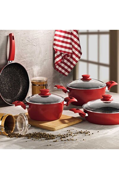 Aryıldız Bronx 7 Parça Tencere Seti Kırmızı