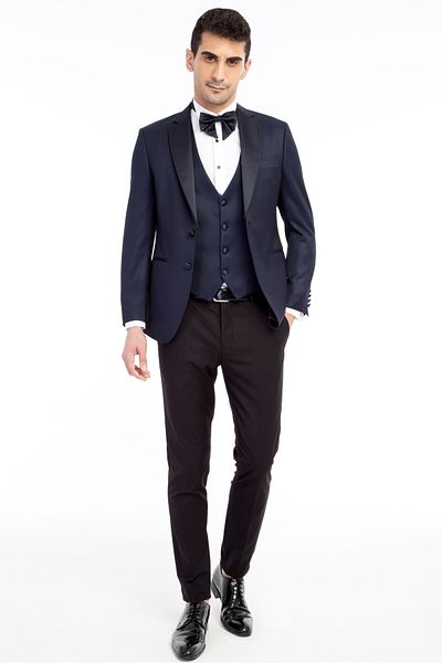 Kiğılı Slim Fit Slim Fit Mono Collar Patterned Tuxedo with Vest / Groom Suit