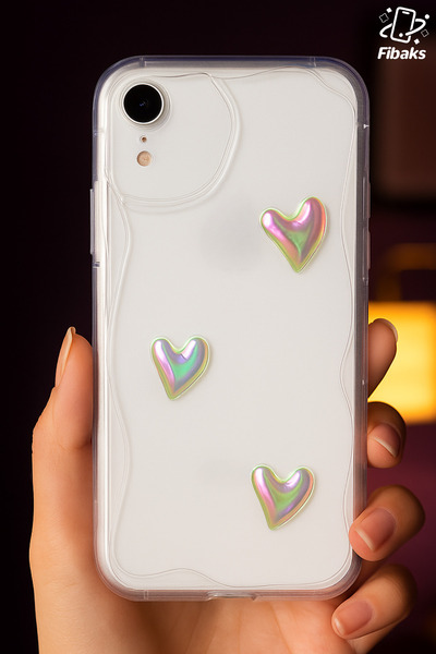 Fibaks Case for Apple iPhone Xr 3D Heart Pearl Design Patterned Camera Protection Transparent Silicone Cover