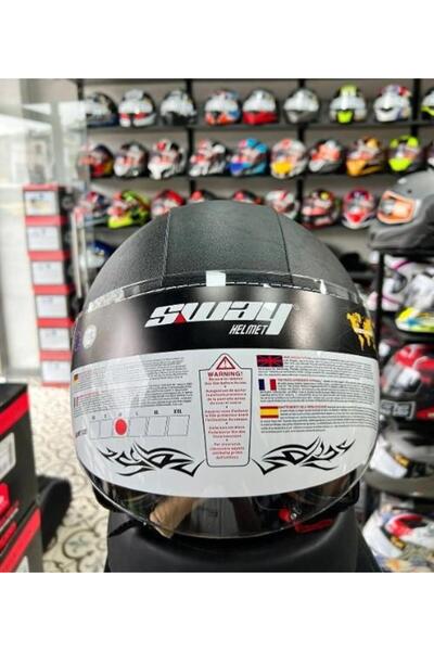 Sway 701 Deri Kaplı Yarı Camlı Elektrikli Bisiklet Motosiklet Scooter Kaskı XL Beden Siyah