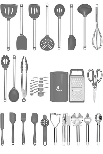 valletta Marbella 35 Piece Stainless Steel Silicone Tip Spatula Kitchen Set Gray