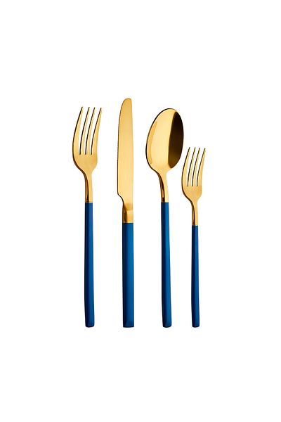 Aryıldız Soho Prestige Gold 24 Pieces Navy Blue Fork Spoon Knife Set for 6 People