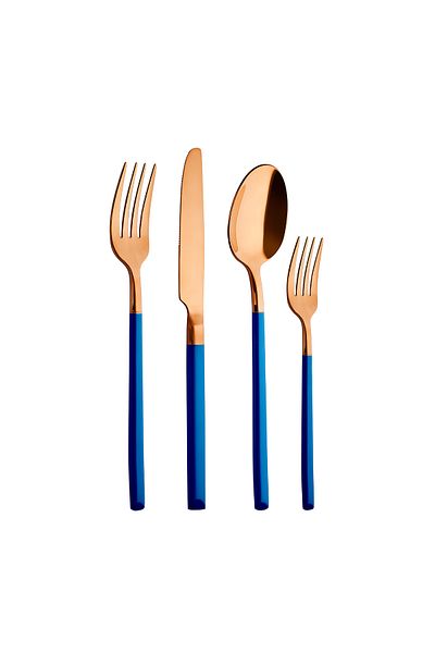 Aryıldız Soho Prestige Bronze 24 Pieces Navy Blue Fork Spoon Knife Set for 6 People