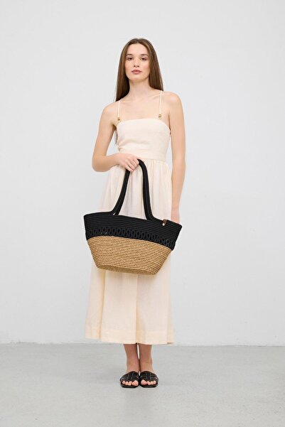 Shule Bags Miami Handmade Straw Shoulder Bag Black