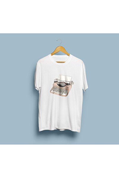 Generic Brand تي شيرت للجنسين بتصميم آلة كاتبة كبيرة الحجم