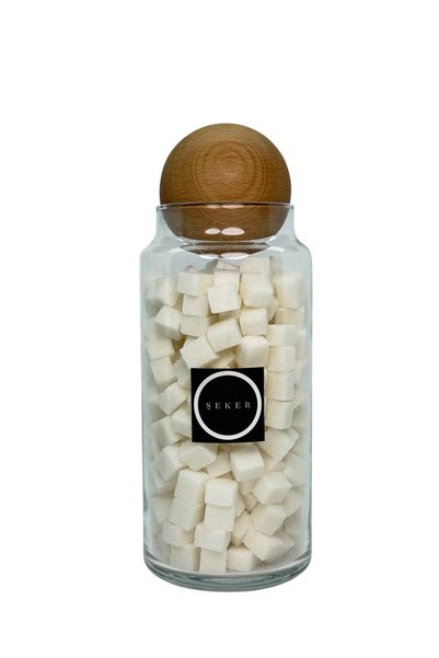 mafa home Wooden Ball Lid Glass Candy Storage Jar 1400 ml with Tag Gift