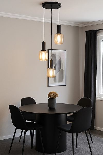 Modavize Tanem Modern Design Living Room Kitchen Cafe Black Color Honey Glass Pendant Lamp 3-Piece Chandelier