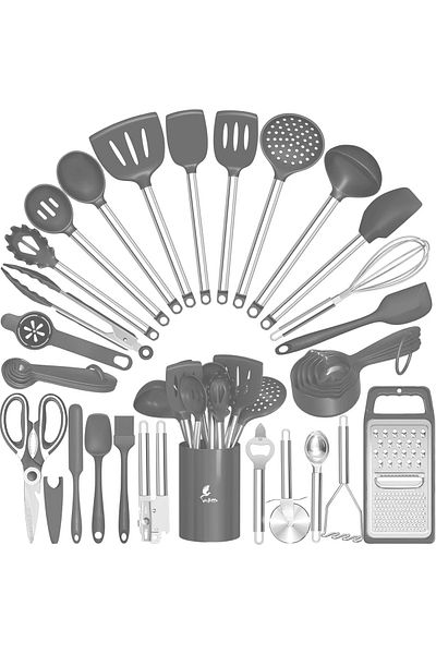 valletta Marbella 35 Piece Stainless Steel Silicone Tip Spatula Kitchen Set Gray